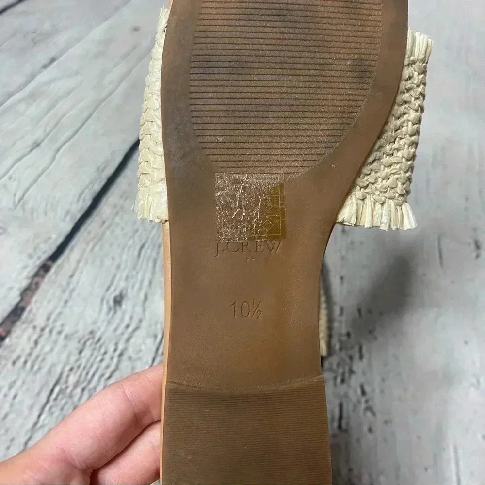 J Crew Size 10.5 Raffia Slide Sandals Natural Beige Flat Casual AX843